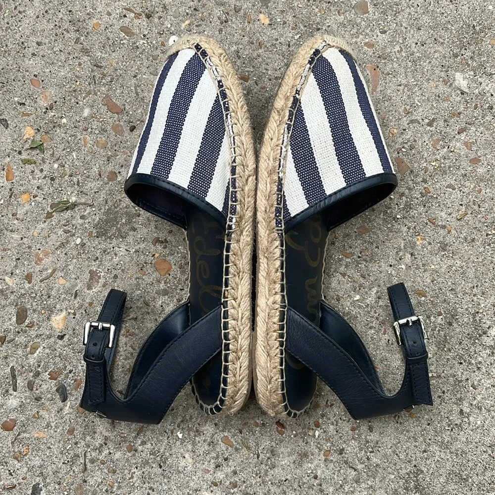 Sam Edelman “Vivian” Striped Espadrille Sandals in Navy and White Sz 6